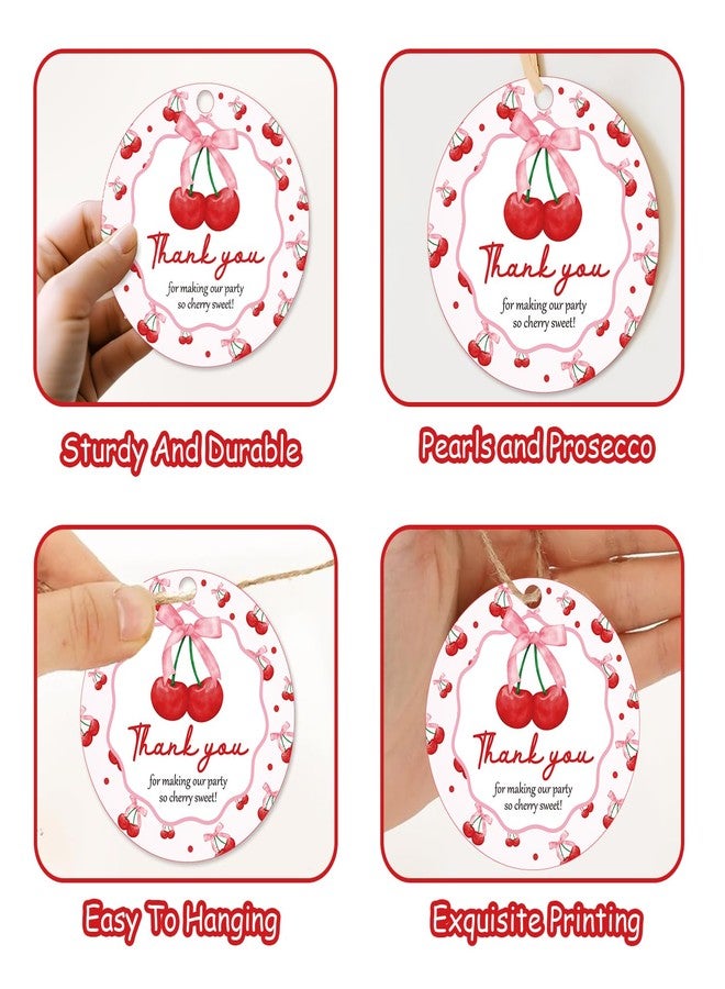 Merrystorm 50Pcs Cherry Thank You Tags Cherry Bow Themed Party Decorations She's The Cherry on Top Party Favor Tags Coquette Cherry Gift Tags with String for Girls Birthday Party Engagement Bachelorette Party - Image 5